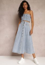 Jasnoniebieska Jeansowa Spódnica Maxi z Guzikami z Bawełny Rachellia. Niebieskie spódnice damskie Renee, s, bez wzorów, z bawełny, maxi. Za 159.99 zł.