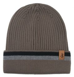Jesienno-Zimowa Czapka (beanie) – Alties - Beżowa z Paskiem. Brązowe czapki męskie Alties, na zimę, bez wzorów, z dzianiny. Za 59.00 zł.