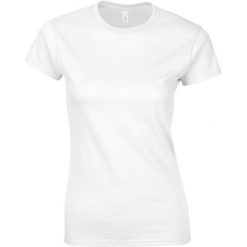 Koszulka Damska Krótki Rękaw Soft Style. Białe bluzki damskie GILDAN, xl, bez wzorów, sportowe, bez kołnierzyka, bez ramiączek. Za 25.99 zł.