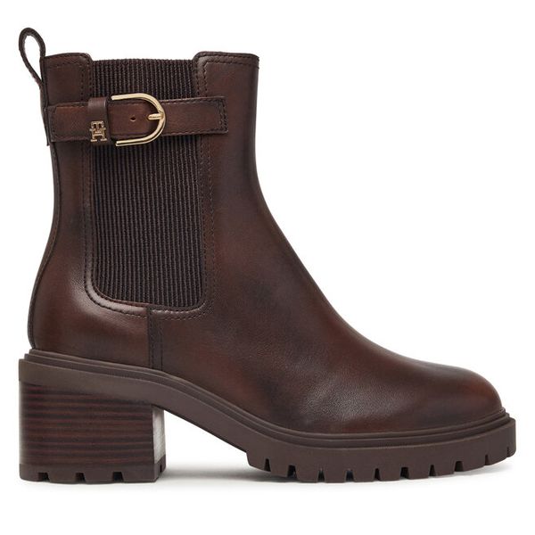 Botki Tommy Hilfiger. Brązowe botki damskie Tommy Hilfiger, bez wzorów, bez obcasa, na słupku, bez zapięcia. Za 699.99 zł.