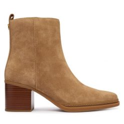 Botki MICHAEL Michael Kors. Brązowe botki damskie MICHAEL Michael Kors, bez wzorów, bez obcasa, na słupku, bez zapięcia. Za 789.99 zł.