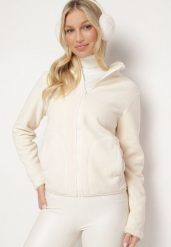 Biała Welurowa Bluza na Suwak Asiyana. Białe bluzy damskie Born2be, l, z aplikacjami, z weluru, bez ramiączek, bez kaptura. Za 49.99 zł.