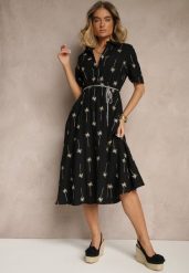 Czarna Koszulowa Sukienka z Wiskozy o Rozkloszowanym Kroju z Wiązaniem Liselithra. Czarne sukienki damskie Renee, na co dzień, l, bez wzorów, z wiskozy, eleganckie, bez kołnierzyka, bez ramiączek, midi, koszulowe. Za 99.99 zł.