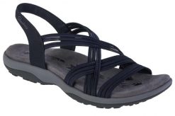 Buty do chodzenia damskie Skechers Reggae Slim Simply Stretch Sandals. Niebieskie obuwie trekkingowe damskie Skechers, z materiału, bez zapięcia. Za 229.99 zł.