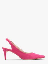 Czółenka typu slingback w kolorze fuksji JOAN. Czerwone czółenka damskie Ryłko, bez wzorów, z gumy, bez obcasa, na szpilce, bez zapięcia. W wyprzedaży za 279.99 zł.