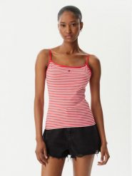 Tommy Jeans Top Essential DW0DW20675 Czerwony jasny Slim Fit. Czerwone topy damskie Tommy Jeans, m, bez wzorów, z bawełny, bez kołnierzyka, bez ramiączek. Za 109.99 zł.
