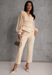 Beżowe Klasyczne Spodnie VICES Garniturowe High Waist Dimaia. Brązowe spodnie materiałowe damskie Renee, bez wzorów, z jeansu, biznesowe, z podwyższonym stanem. Za 99.99 zł.