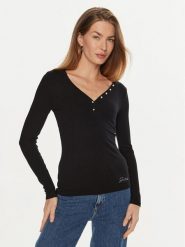 Guess Bluzka Kyla W4BP51 KBCO2 Czarny Regular Fit. Czarne bluzki damskie Guess, l, z aplikacjami, z wiskozy, bez kołnierzyka, bez ramiączek. Za 169.99 zł.