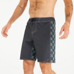 Spodenki surfingowe męskie Olaian 500 19" Arch Taow. Czarne szorty męskie OLAIAN, z aplikacjami, z elastanu, sportowe. Za 99.99 zł.