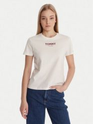 Tommy Jeans T-Shirt Essential DW0DW21842 Biały Regular Fit. Białe t-shirty damskie Tommy Jeans, l, bez wzorów, z bawełny, bez kołnierzyka, bez ramiączek. Za 129.99 zł.