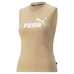 Koszulka Kobieta Puma Ess Slim Logo beżowy. Brązowe bluzki damskie Puma, s, bez wzorów, sportowe, bez kołnierzyka, bez ramiączek. W wyprzedaży za 90.55 zł.