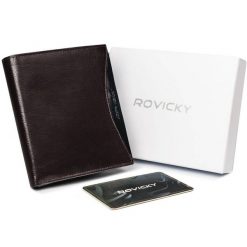Portfel męski brązowy z czarną wstawką Rovicky 1552-03-BOR-1362 BRO. Brązowe portfele męskie ROVICKY, bez wzorów, ze skóry. Za 74.00 zł.