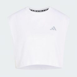 Koszulka adi365 Running Essentials Crop. Białe bluzki damskie Adidas, bez wzorów, sportowe, bez kołnierzyka, bez ramiączek. Za 99.95 zł.