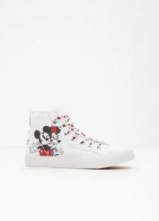 Wysokie sneakersy z Myszką Miki Disneya z bawełnianego płótna. Białe obuwie sportowe damskie bonprix, bez wzorów, z bawełny, bez zapięcia. Za 149.99 zł.