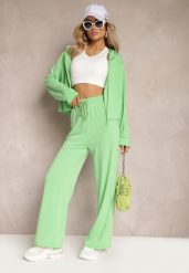 Jasnozielony Komplet Dresowy o Luźnym Kroju Bluza na Suwak z Kapturem i Spodnie Szerokie Ezorila. Zielone bluzy damskie Renee, m, bez wzorów, z dresówki, bez ramiączek, z kapturem. Za 74.99 zł.