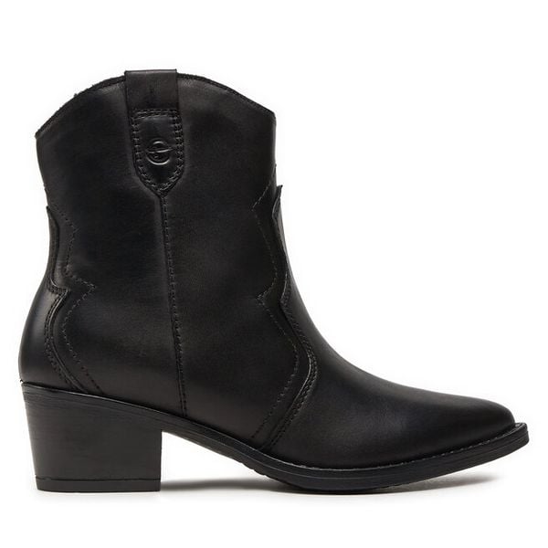 Kowbojki Tamaris. Czarne botki damskie Tamaris, bez wzorów, bez obcasa, na słupku, bez zapięcia. Za 479.99 zł.