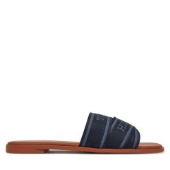 Klapki Tommy Hilfiger. Niebieskie klapki damskie Tommy Hilfiger, bez wzorów, bez obcasa, bez zapięcia. Za 219.99 zł.