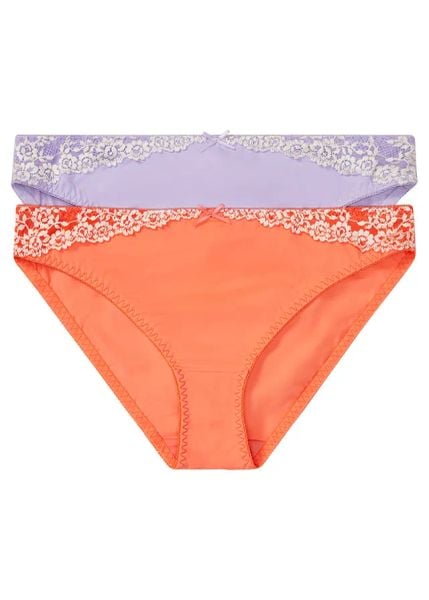 Figi (2 pary). Brązowe majtki damskie bonprix, z koronki. Za 95.98 zł.