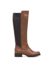 Rieker Kozaki Z9591-22 Brązowy. Brązowe kozaki damskie Rieker, bez wzorów, ze skóry, bez obcasa, na słupku, bez zapięcia. Za 309.99 zł.