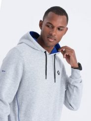 Bluza męska z kapturem z kieszenią na zamek - szary melanż V5 - Rozmiar: XL. Szare bluzy sportowe męskie Ombre Clothing, l, bez wzorów, z bawełny, z kapturem. W wyprzedaży za 69.99 zł.