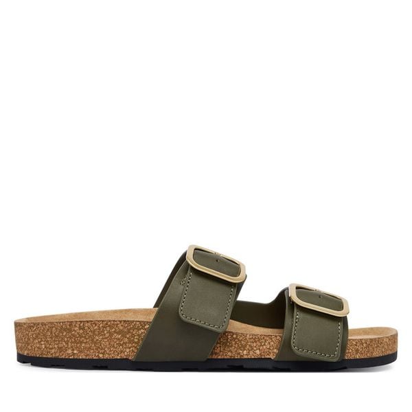 Klapki Tommy Hilfiger. Zielone klapki damskie Tommy Hilfiger, bez wzorów, bez obcasa, bez zapięcia. Za 237.99 zł.