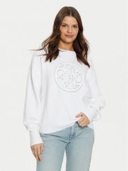 Guess Bluza W5RR40 Z26I2 Biały Regular Fit. Białe bluzy damskie Guess, s, z aplikacjami, z wiskozy, bez ramiączek, bez kaptura. Za 239.99 zł.