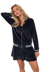 Bluza Bomberka z Weluru - Grafitowa. Szare bluzy damskie MOE, l, bez wzorów, z bawełny, bez ramiączek, bez kaptura. Za 344.90 zł.