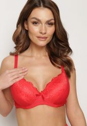 Czerwony Biustonosz Full Cup Ozdobiony Koronką i Kokardką Tenuta. Czerwone biustonosze Born2be, bez wzorów, z koronki. Za 19.99 zł.