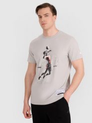 4F T-shirt regular z nadrukiem siatkarskim męski - szary L. Szare koszulki sportowe męskie 4F, l, bez wzorów, z bawełny, bez ramiączek, do siatkówki. Za 69.99 zł.