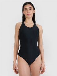 4F Kostium kąpielowy jednoczęściowy damski - czarny XS. Czarne szorty damskie 4F, bez wzorów, z elastanu, eleganckie. Za 129.99 zł.