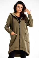 Długa bluza damska z kapturem i kieszeniami khaki. Brązowe bluzy damskie Infinite You, l, bez wzorów, z bawełny, eleganckie, bez ramiączek, z kapturem. Za 299.00 zł.
