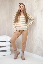 Komplet sweterkowy Bluza w paski + Spodnie camelowy. Bluzy damskie KESI, l, bez wzorów, z poliesteru, eleganckie, bez ramiączek, bez kaptura. Za 278.10 zł.