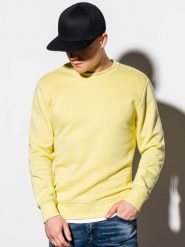 Bluza męska bez kaptura BASIC - jasnożółta - Rozmiar: S. Żółte bluzy męskie Ombre Clothing, m, bez wzorów, z bawełny, klasyczne, bez ramiączek, bez kaptura. Za 29.99 zł.