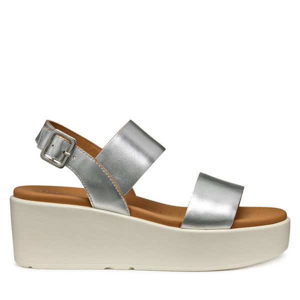 Sandały Geox. Szare sandały damskie Geox, bez wzorów, bez obcasa, na koturnie, bez zapięcia. Za 279.99 zł.