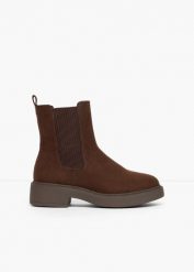 Sztyblety. Brązowe botki damskie bonprix, bez wzorów, bez obcasa, bez zapięcia. Za 124.99 zł.