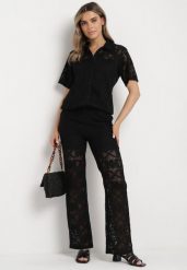 Czarna Koszula Boho z Krótkimi Rękawami z Ażurowej Koronki Cardana. Czarne koszule damskie Born2be, l, w ażurowe wzory, z jeansu, boho, bez kołnierzyka, bez ramiączek. Za 119.99 zł.
