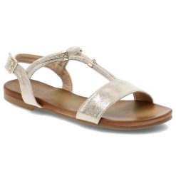 Złote Sandały S.Barski Modne Obuwie Damskie. Żółte sandały damskie S.BARSKI, z aplikacjami, bez obcasa, bez zapięcia. Za 89.99 zł.