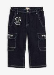 Jeansy 3/4 typu bojówki, z elastycznym pasem, regular fit. Niebieskie jeansy męskie bonprix, z jeansu. Za 159.99 zł.