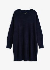 Sukienka dzianinowa oversize. Brązowe sukienki damskie bonprix, bez wzorów, z dzianiny, bez kołnierzyka, bez ramiączek, oversize. Za 99.99 zł.