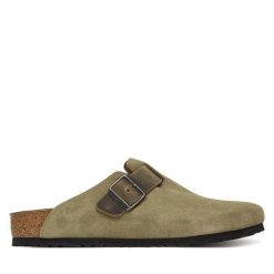 Klapki Birkenstock. Brązowe klapki męskie Birkenstock, bez wzorów, bez zapięcia. Za 639.99 zł.