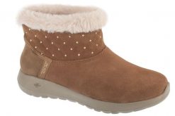 Buty zimowe damskie, Slip-Ins: On-The-Go Joy - Cozy Shimmer. Brązowe obuwie trekkingowe damskie Skechers, z materiału, bez zapięcia. Za 439.99 zł.