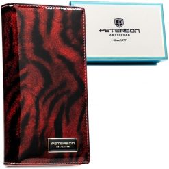 Lakierowany, czerwony portfel damski ze skóry naturalnej i ekologicznej w zwierzęcy wzór PTN PS1431-TDS Peterson. Czerwone portfele damskie Peterson, z lakierowanej skóry. Za 134.99 zł.