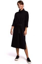 Ciepła sukienka oversize z golfem czarna bawełniana dzianina. Czarne sukienki damskie Sukienki.shop, na co dzień, m, bez wzorów, z bawełny, bez kołnierzyka, bez ramiączek, midi, oversize. Za 319.00 zł.