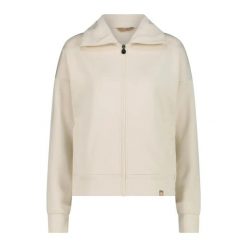 Bluza zippowana z modalu z satynowym wykończeniem damska CMP. Białe bluzy damskie CMP, xs, bez wzorów, z satyny, eleganckie, bez ramiączek, bez kaptura. Za 312.50 zł.
