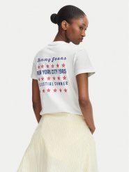 Tommy Jeans T-Shirt DW0DW23481 Biały Regular Fit. Białe t-shirty damskie Tommy Jeans, s, bez wzorów, z bawełny, bez kołnierzyka, bez ramiączek. Za 189.99 zł.