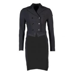 Marynarka damska HKM Jill. Czarne marynarki i żakiety damskie HKM, z aplikacjami, z materiału, eleganckie, bez kołnierzyka, bez ramiączek. Za 694.00 zł.