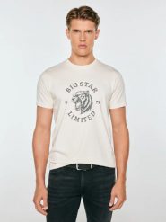 Koszulka męska z kontrastowym nadrukiem perłowa renner 103. Białe t-shirty męskie BIG STAR, l, bez wzorów, z bawełny, bez kołnierzyka, bez ramiączek. Za 99.99 zł.