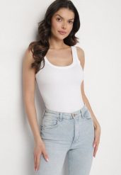 Biały Bawełniany Top na Ramiączkach z Prążkowanej Tkaniny Wenlina. Białe topy damskie Born2be, m, bez wzorów, z bawełny, eleganckie, bez kołnierzyka, bez ramiączek. Za 39.99 zł.
