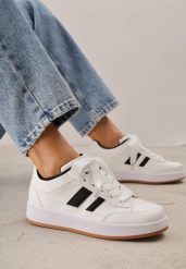 Białe Sneakersy Basic z Paskami na Boku Adila. Białe obuwie sportowe damskie Renee, bez wzorów, z jeansu, bez zapięcia. Za 99.99 zł.
