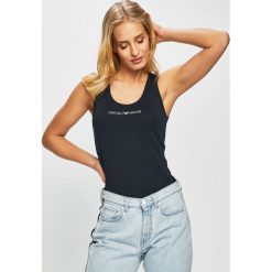 Emporio Armani Underwear - Top. Niebieskie topy damskie Emporio Armani, s, z aplikacjami, z bawełny, bez kołnierzyka, bez ramiączek. W wyprzedaży za 139.90 zł.